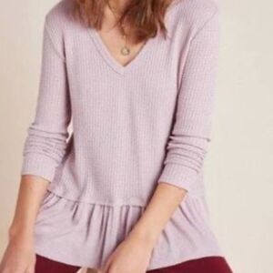 (BOGO FREE) Anthropologie Eri + Ali Waffle Knit Pin Thermal Shirt Top XS
